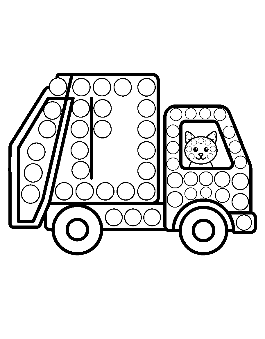 A Garbage Truck With A Cat dot coloring — free printable