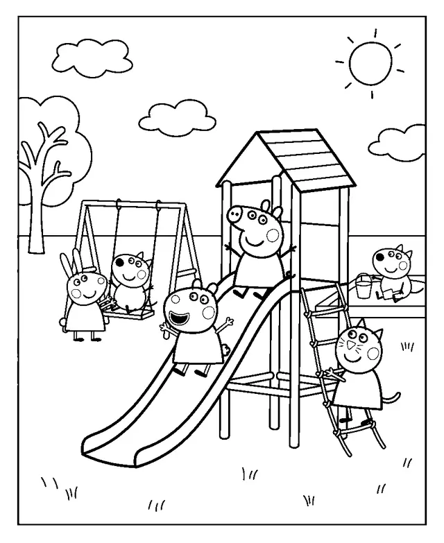 Peppa Pig With Her Friends At The Playground