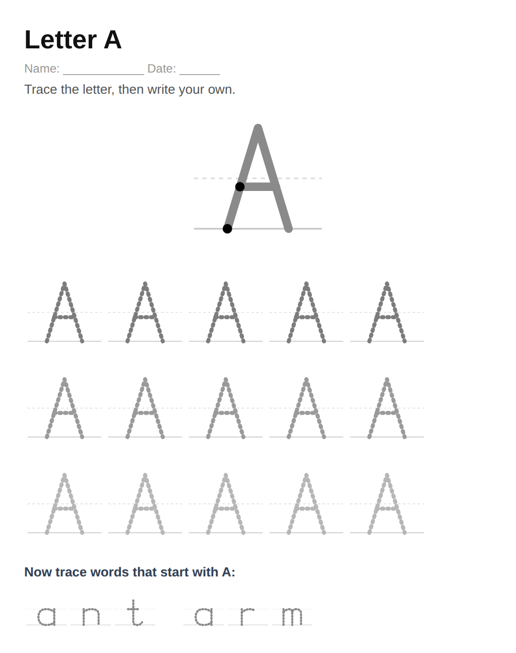 Sample letter-tracing sheet